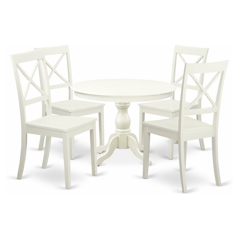 Pemberly Row 5-Piece Wood Kitchen Table and Chair Set in Linen White