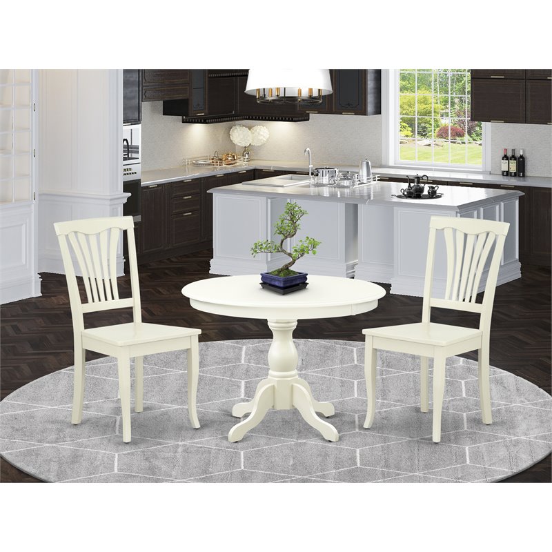 Pemberly Row 3-Piece Wood Dining Set with Slatted Chairs in Linen White