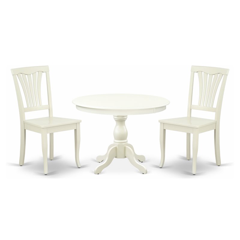 Pemberly Row 3-Piece Wood Dining Set with Slatted Chairs in Linen White