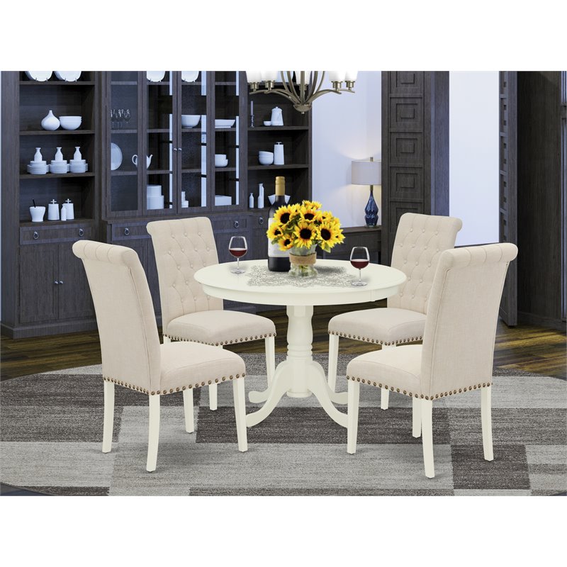 Pemberly Row 5-Piece Wood Dining Set with Parsons Chairs in Linen White