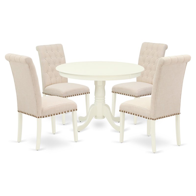 Pemberly Row 5-Piece Wood Dining Set with Parsons Chairs in Linen White
