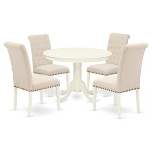Pemberly Row 5-Piece Wood Dining Set with Parsons Chairs in Linen White