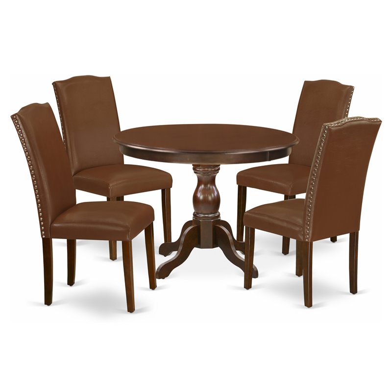 Pemberly Row 5-Piece Wood Dining Set in Rustic Mahogany Finish