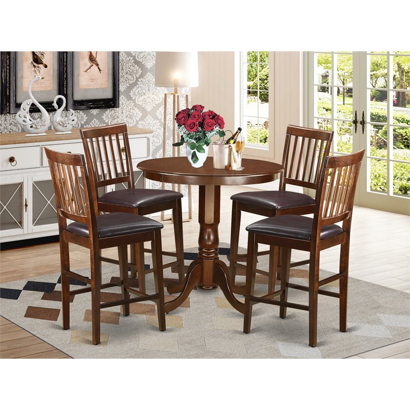 Pemberly Row 5-Piece Mahogany Dining Set with Faux Leather Seats
