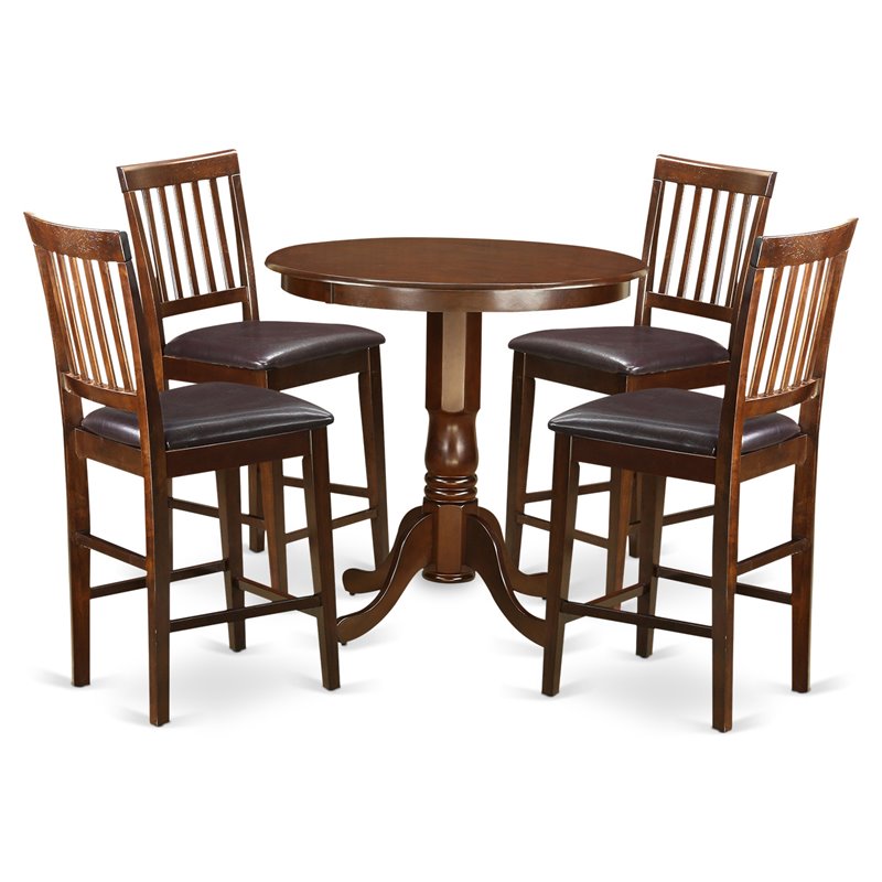 Pemberly Row 5-Piece Mahogany Dining Set with Faux Leather Seats