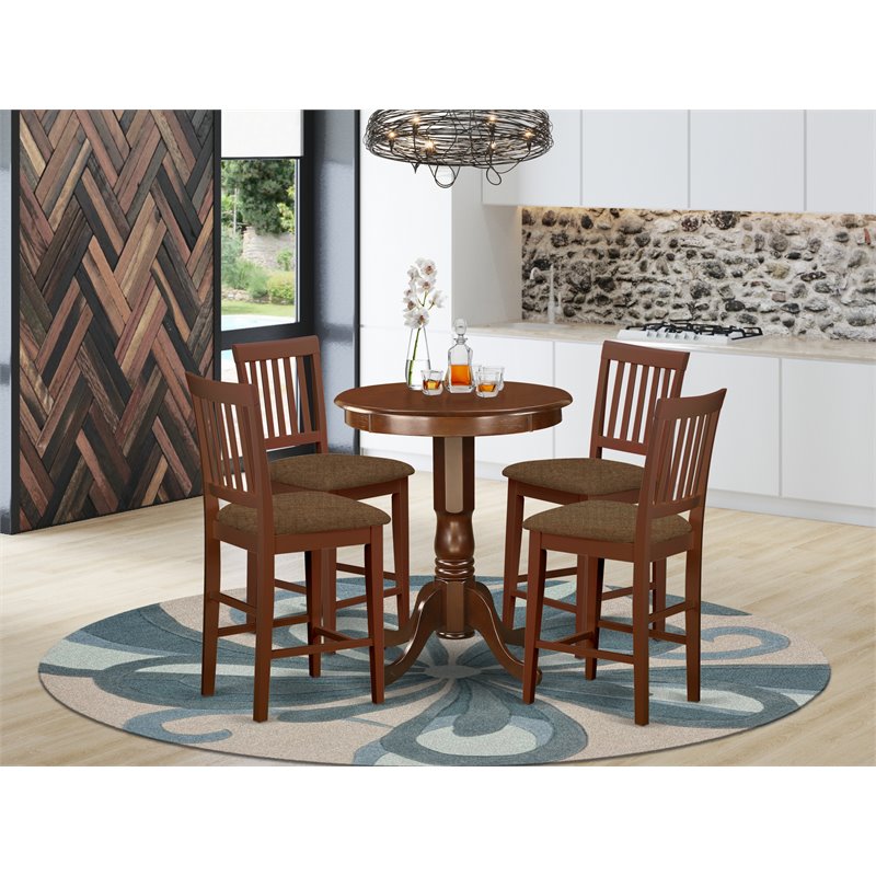 Pemberly Row 5-Piece Wood Pub Table and Chair Set in Mahogany Finish