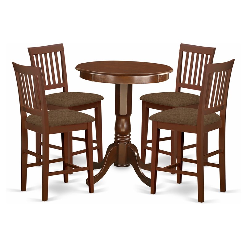 Pemberly Row 5-Piece Wood Pub Table and Chair Set in Mahogany Finish