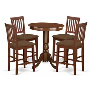 Pemberly Row 5-Piece Wood Pub Table and Chair Set in Mahogany Finish