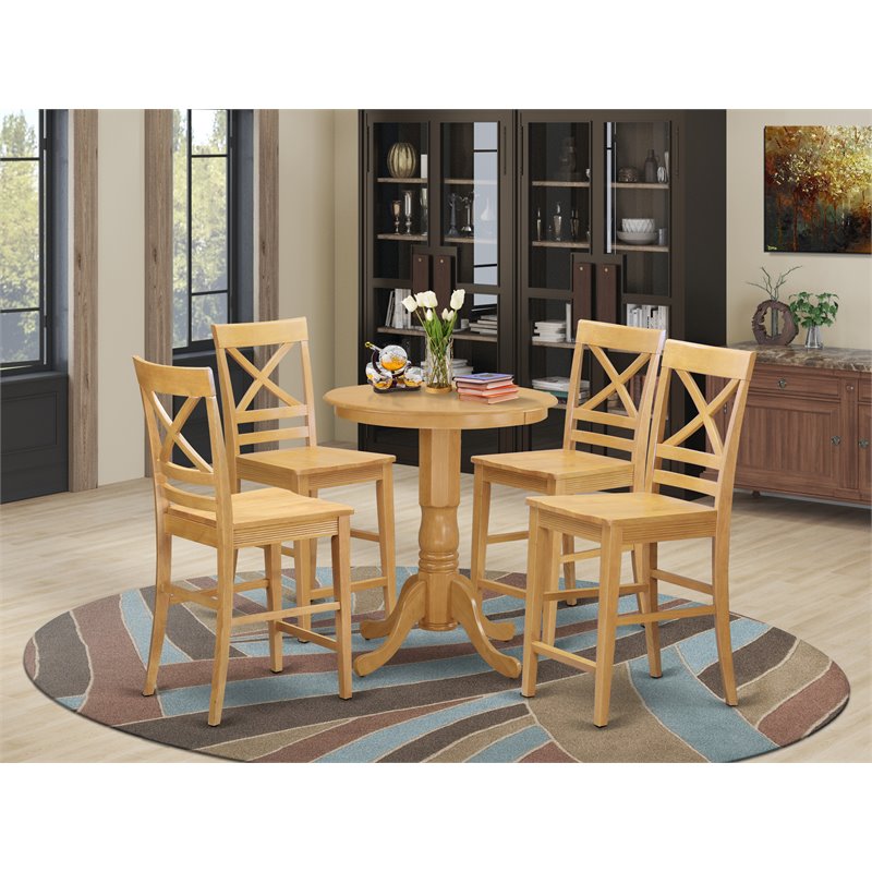 Pemberly Row 5-Piece Wood Dining Set with Bar Stools in Oak Finish