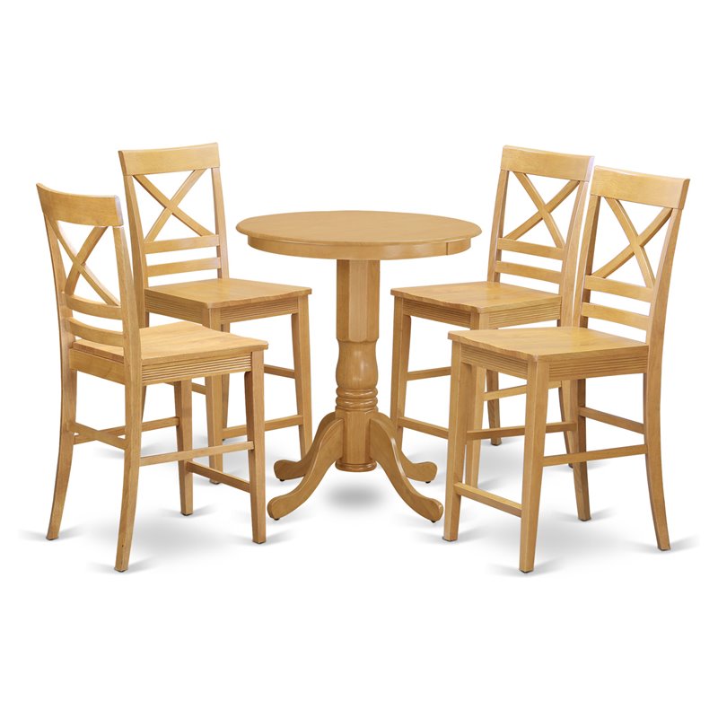 Pemberly Row 5-Piece Wood Dining Set with Bar Stools in Oak Finish