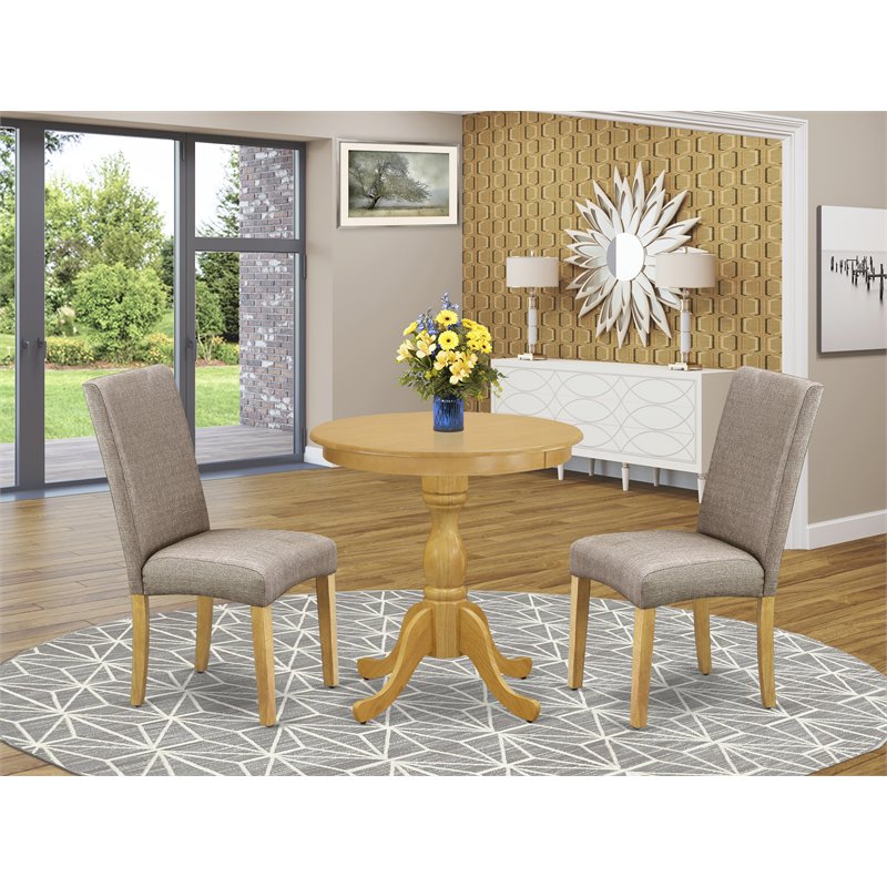 Pemberly Row 3-Piece Traditional Wood Kitchen Table Set in Oak Finish