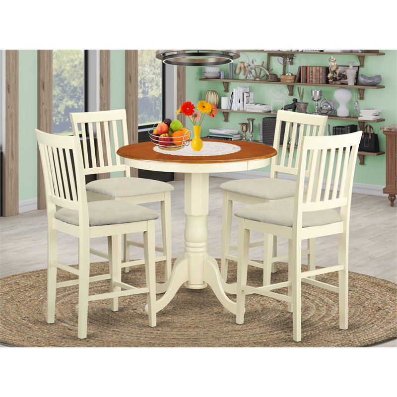 Pemberly Row 5-Piece Dining Table Set in Dual-Tone Buttermilk & Cherry