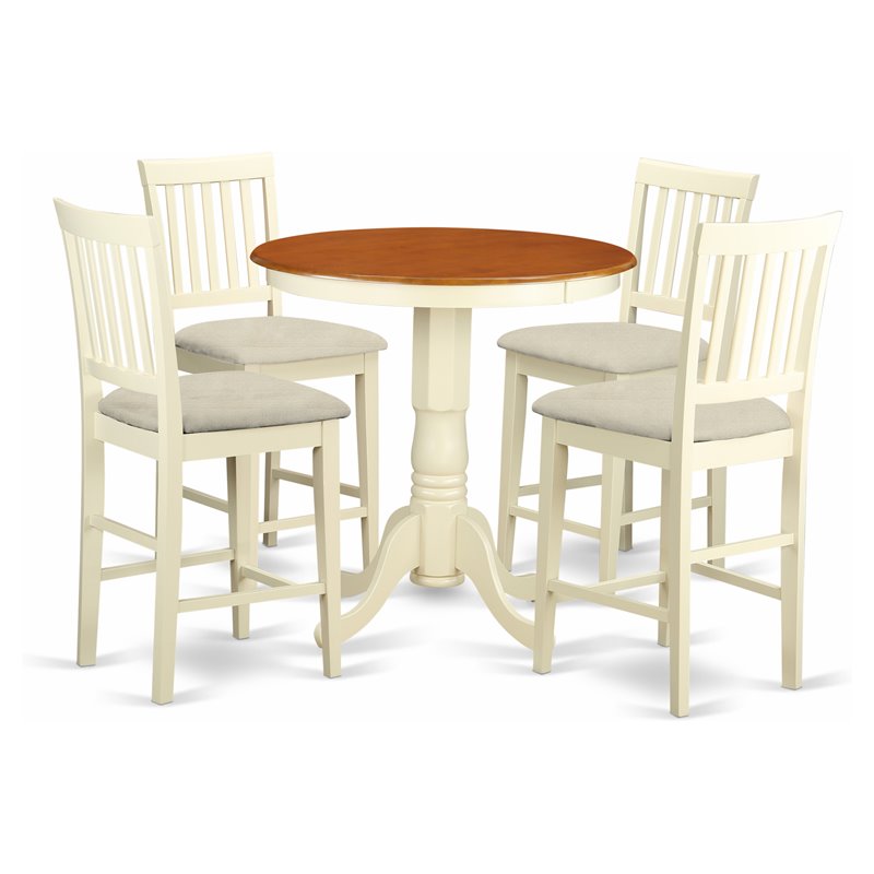 Pemberly Row 5-Piece Dining Table Set in Dual-Tone Buttermilk & Cherry