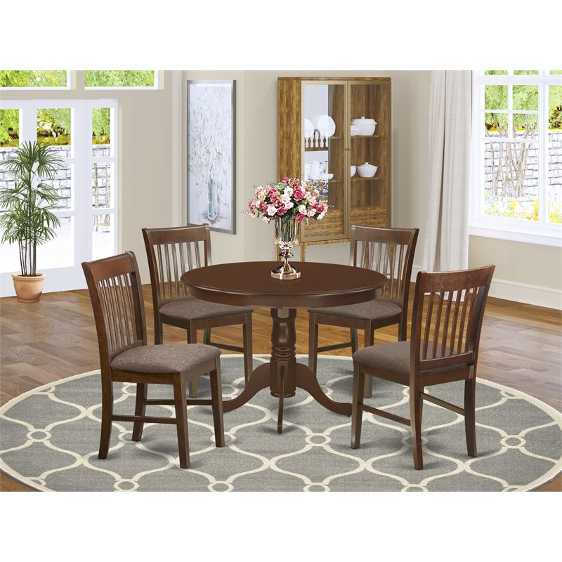 Pemberly Row Mahogany 5-Piece Round Kitchen Table and Chair Set