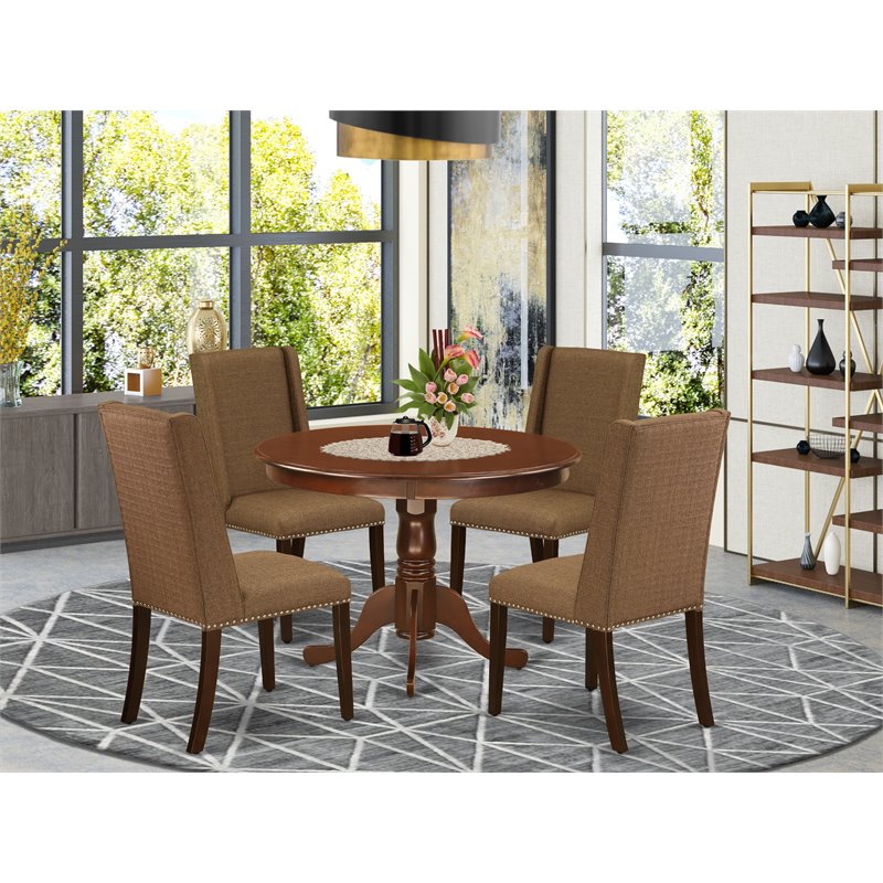Pemberly Row 5-Piece Mahogany Wood Dining Set with Upholstered Chairs