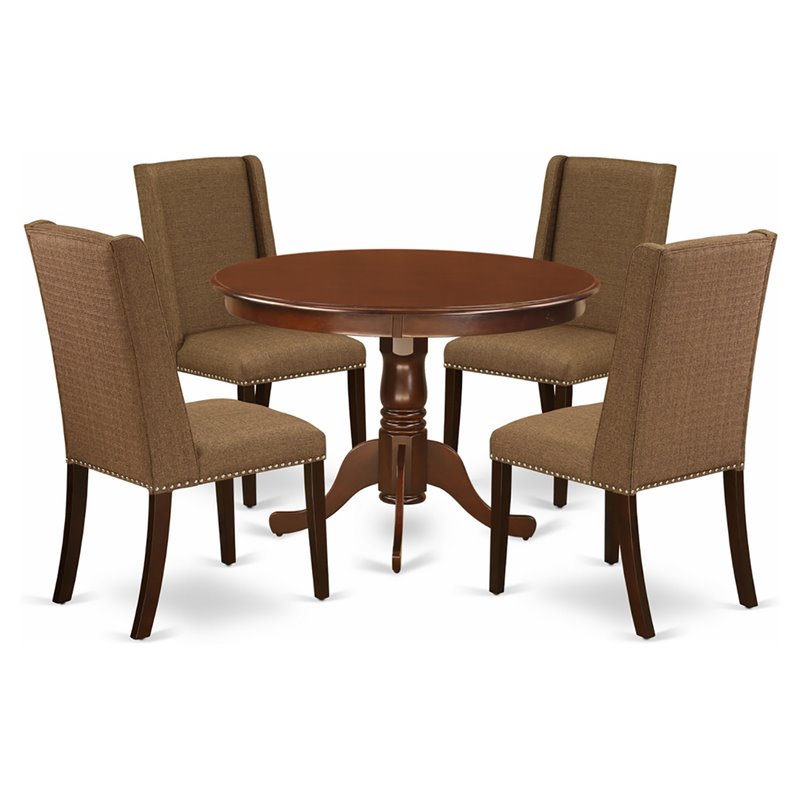 Pemberly Row 5-Piece Mahogany Wood Dining Set with Upholstered Chairs