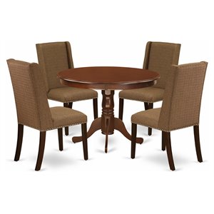Pemberly Row 5-Piece Mahogany Wood Dining Set with Upholstered Chairs