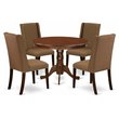 Pemberly Row 5-Piece Mahogany Wood Dining Set with Upholstered Chairs