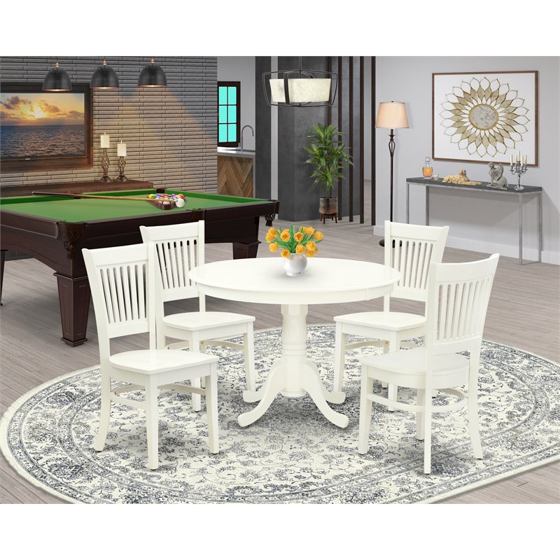 Pemberly Row 5-Piece Wood Dining Table Set with Slat Back Chairs in White