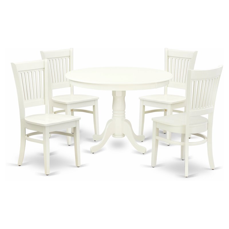 Pemberly Row 5-Piece Wood Dining Table Set with Slat Back Chairs in White