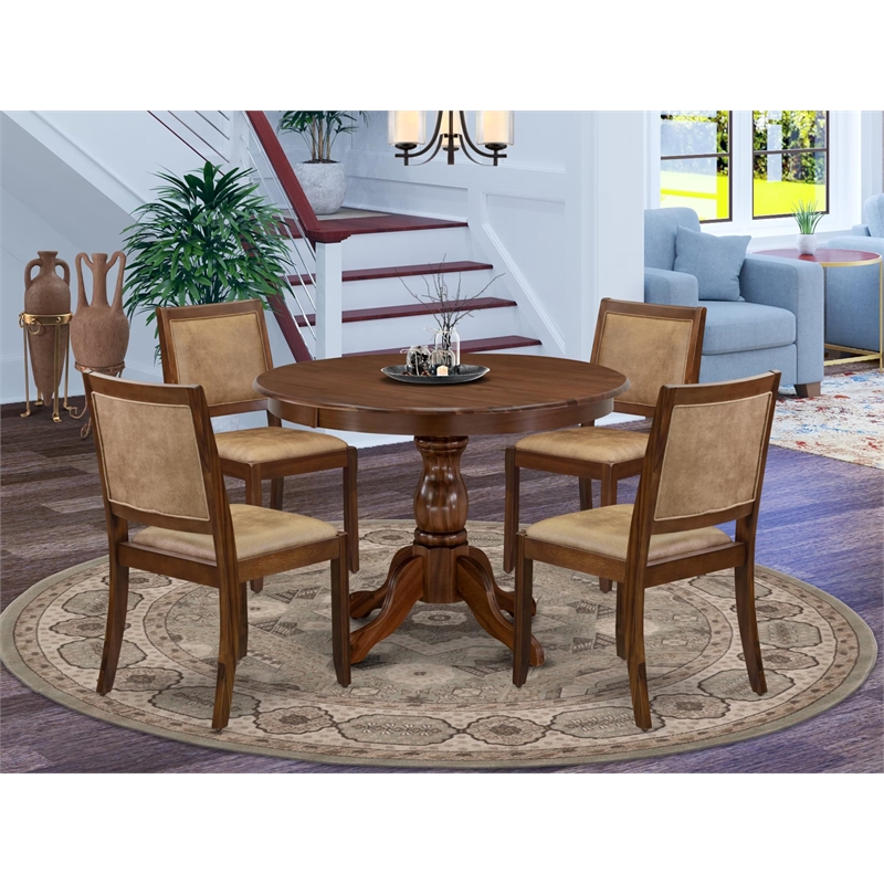 Pemberly Row 5-Piece Dining Set in Antique Walnut with Faux Leather Seats