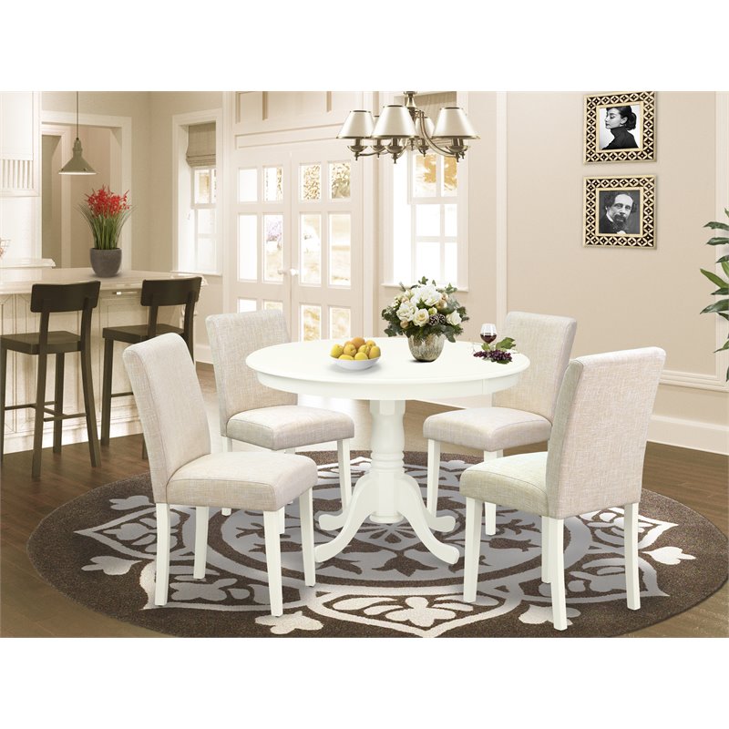Pemberly Row 5-Piece Dining Set with Fabric Chairs in Linen White