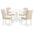 Pemberly Row 5-Piece Dining Set with Fabric Chairs in Linen White