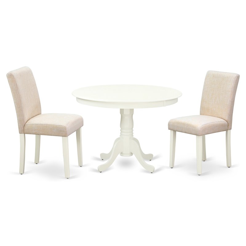 Pemberly Row 3-Piece Dining Set with Parsons Fabric Chairs in Linen White