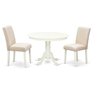 Pemberly Row 3-Piece Dining Set with Parsons Fabric Chairs in Linen White