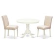 Pemberly Row 3-Piece Dining Set with Parsons Fabric Chairs in Linen White