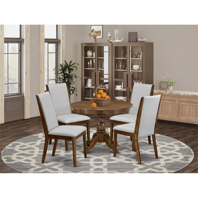 Pemberly Row 5-Piece Wooden Dining Set in Antique Walnut and Gray