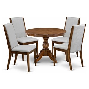 Pemberly Row 5-Piece Wooden Dining Set in Antique Walnut and Gray