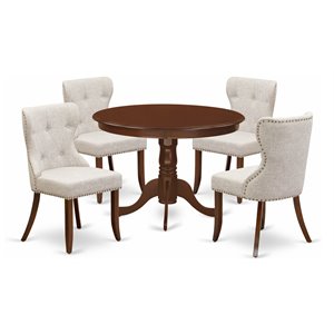 Pemberly Row 5-Piece Wooden Dining Set w/ Fabric Seats in Mahogany