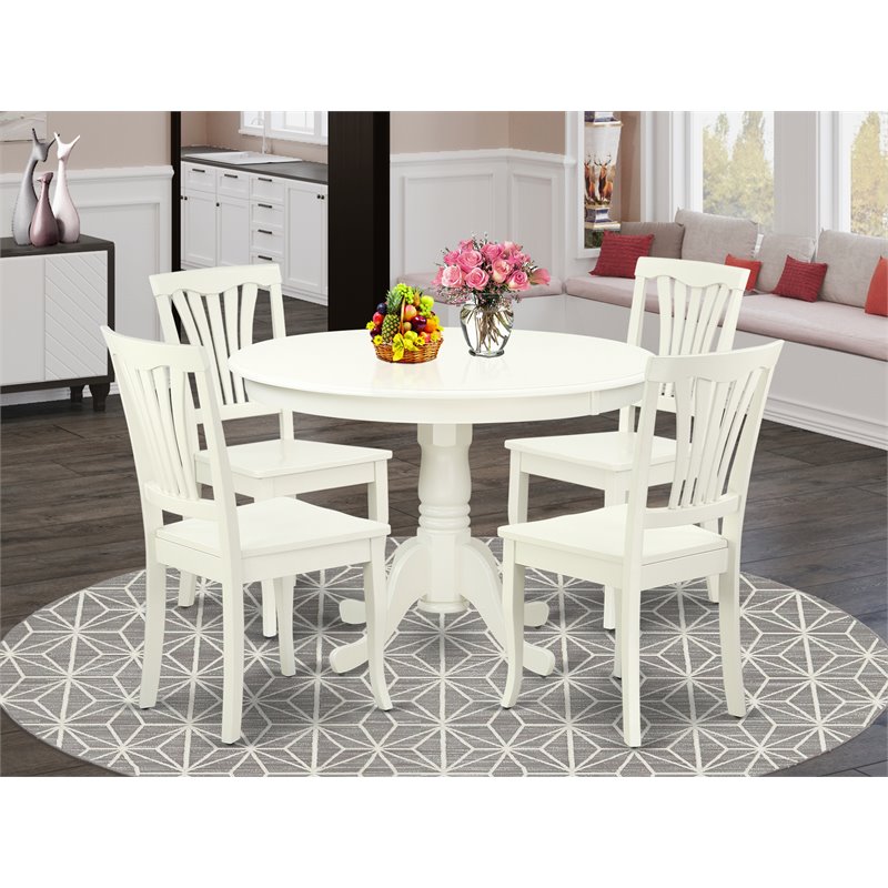 Pemberly Row 5-Piece Wood Dining Set with Slat Chairs in Linen White