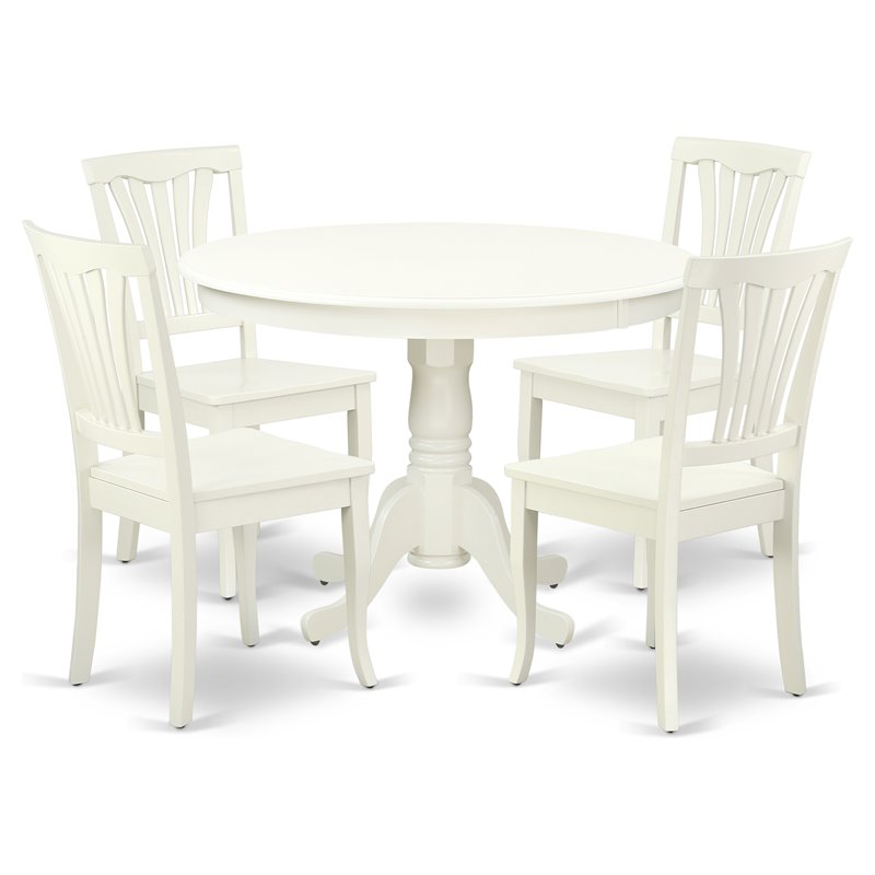 Pemberly Row 5-Piece Wood Dining Set with Slat Chairs in Linen White
