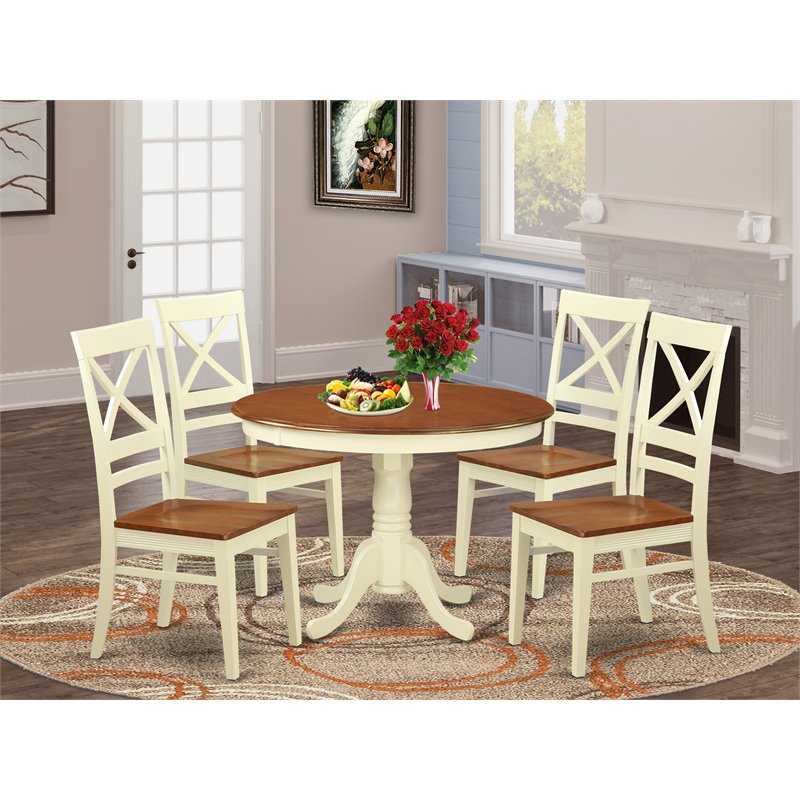 Pemberly Row 5-Piece Wood Dining Table Set in Buttermilk and Cherry