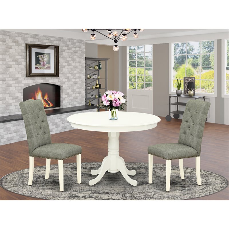 Pemberly Row 3-piece Round Wood Dining Set in Linen White/Smoke