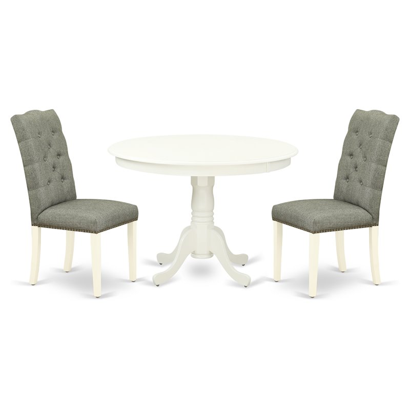 Pemberly Row 3-piece Round Wood Dining Set in Linen White/Smoke