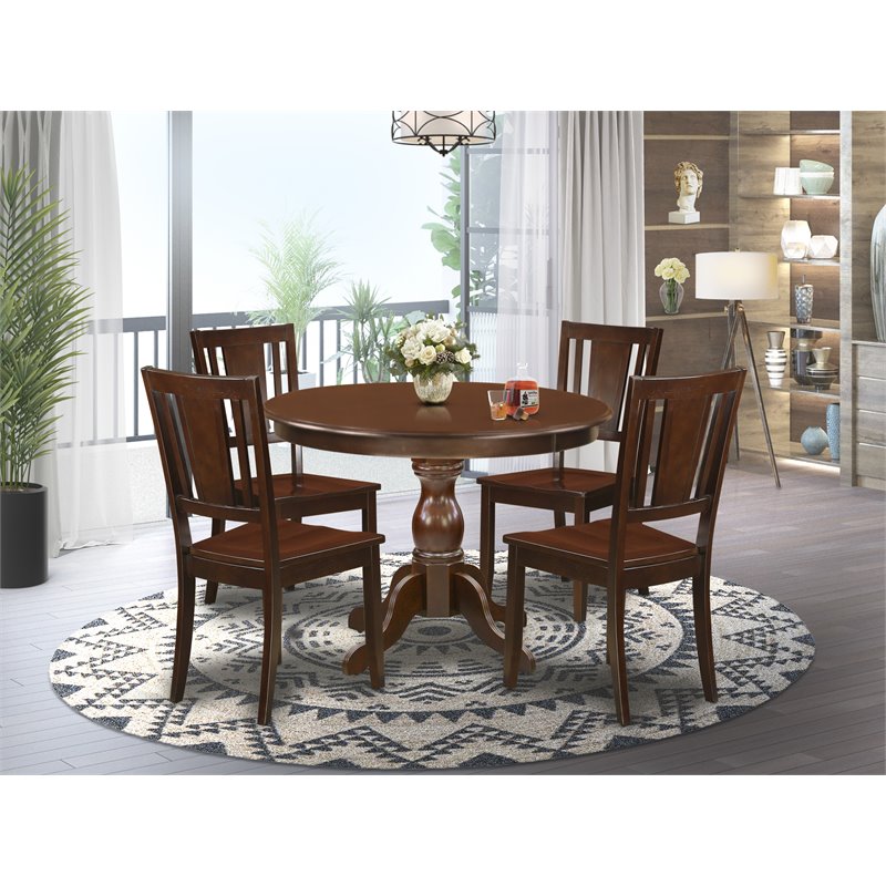 Pemberly Row 5-piece Mahogany Wood Dining Set with Panel Back Chairs