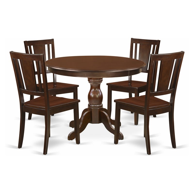 Pemberly Row 5-piece Mahogany Wood Dining Set with Panel Back Chairs