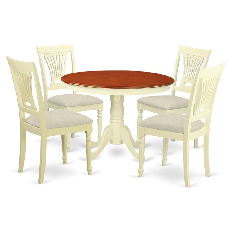 Pemberly Row 5-Piece Wood Dinette Set in Buttermilk and Cherry Finish