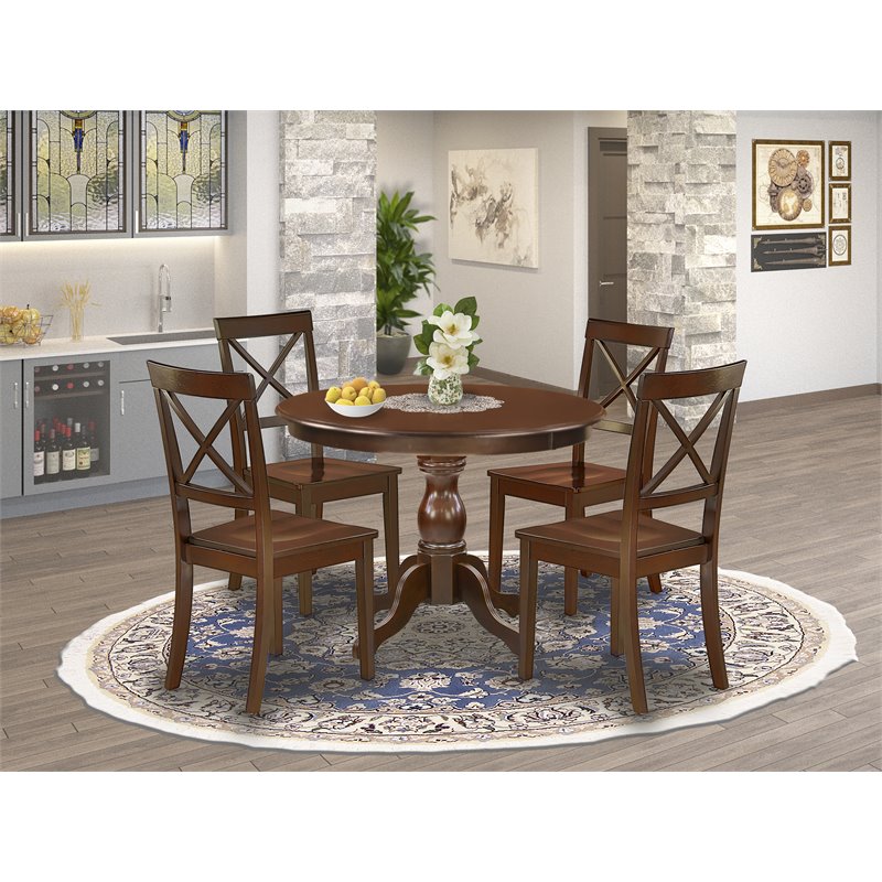 Pemberly Row 5-Piece Wood Dining Table Set in Mahogany Finish with X-Back Chairs