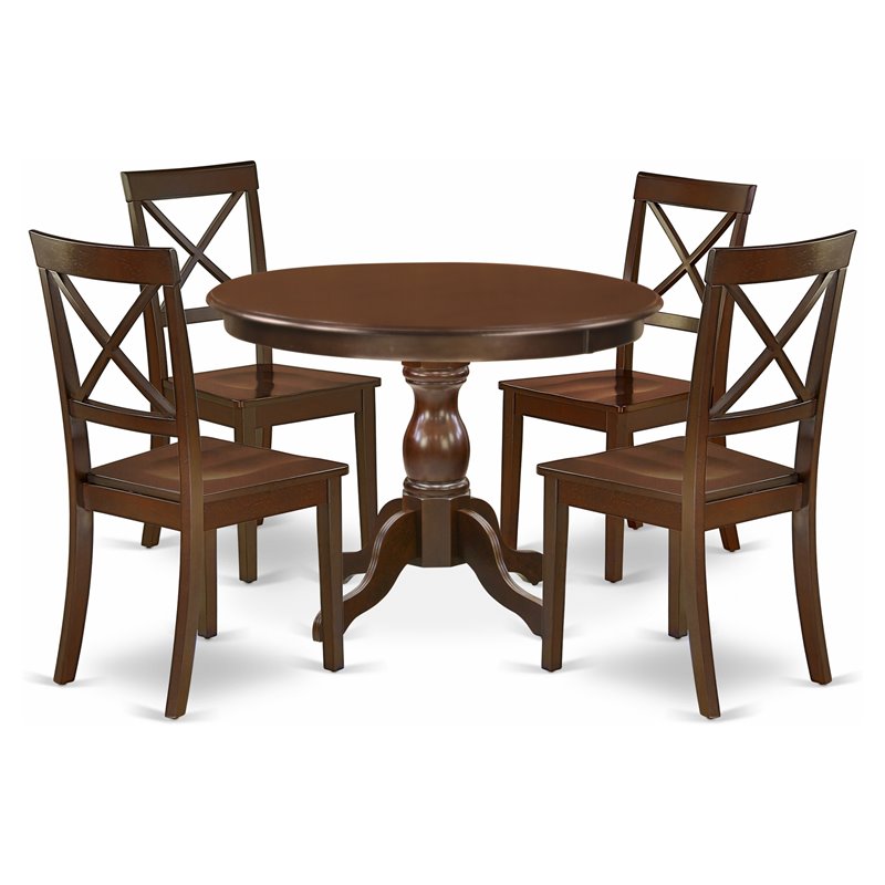 Pemberly Row 5-Piece Wood Dining Table Set in Mahogany Finish with X-Back Chairs