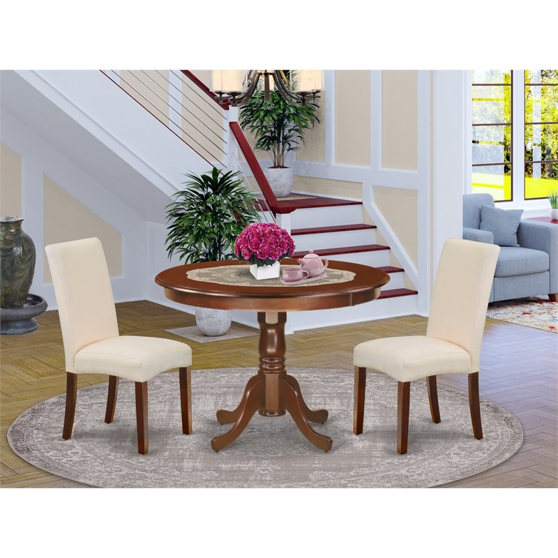 Pemberly Row 3-Piece Wood Dining Set in Mahogany and Cream