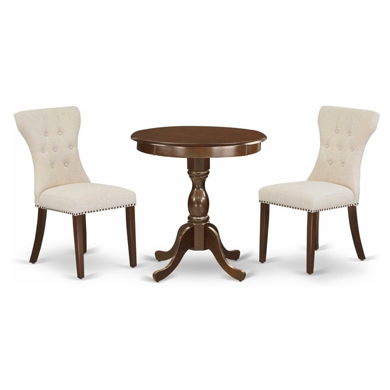 Pemberly Row 3-Piece Wood Dinette Set with Linen Upholstered Chairs in Mahogany
