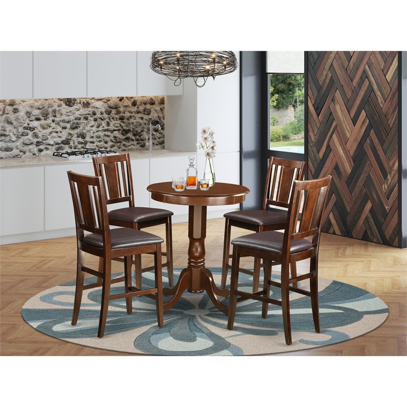 Pemberly Row 5-Piece Wood Dining Set with Bar Stools in Mahogany Finish