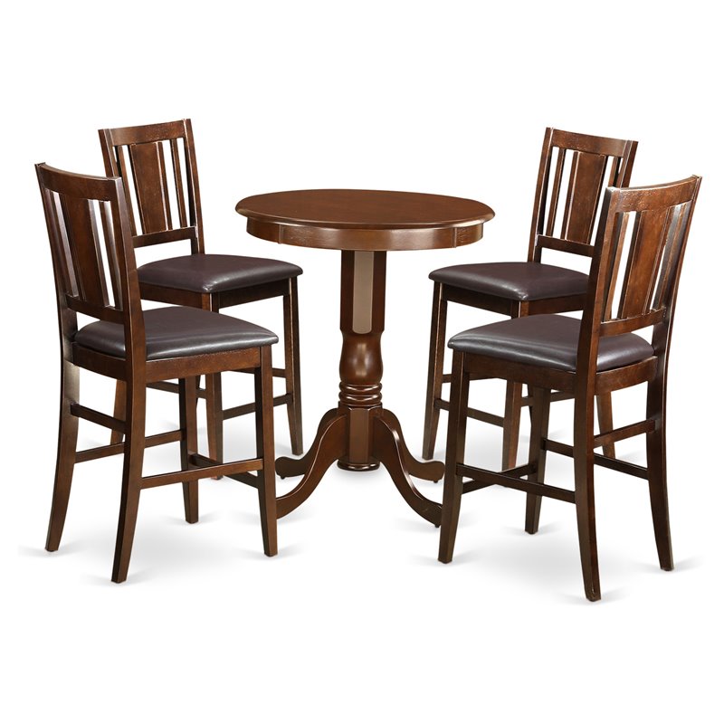 Pemberly Row 5-Piece Wood Dining Set with Bar Stools in Mahogany Finish