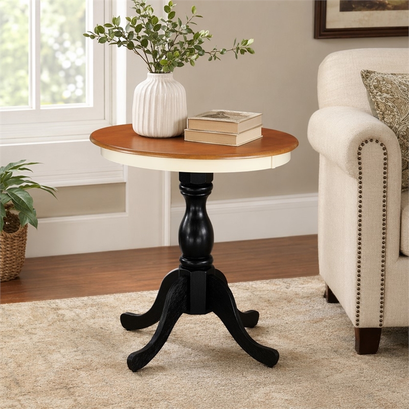 Pemberly Row Round Rubberwood Kitchen Table in Buttermilk and Black