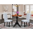 Pemberly Row Mid Century Dining Table with 2 Linen Fabric Chairs