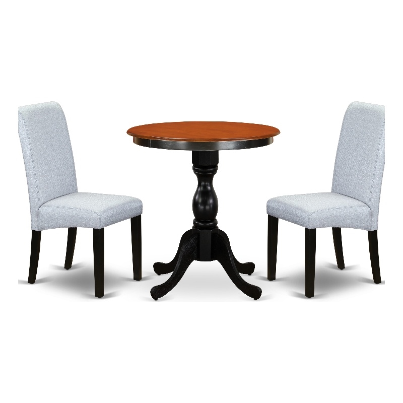 Pemberly Row Mid Century Dining Table with 2 Linen Fabric Chairs